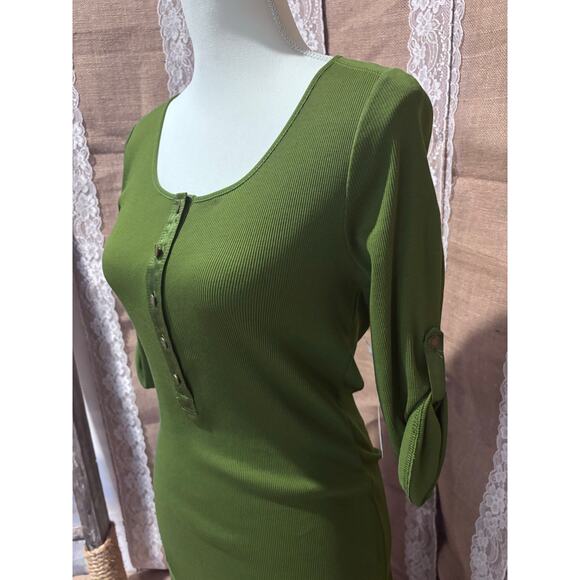 Ladies Medium Ralph Lauren olive green rib jersey dress button roll-tab sleeve - Picture 12 of 13